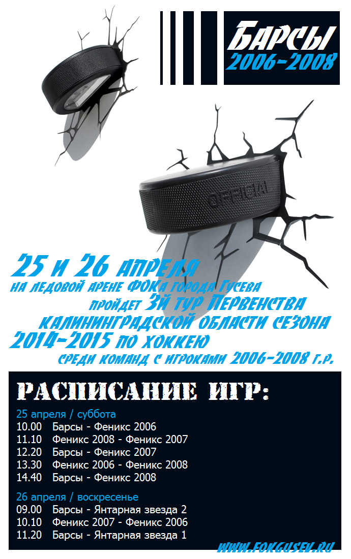 ФОК: 25 и 26 апреля на ледовой арене ФОКа пройдет 3й тур Первенства калининградской области по детскому хоккею