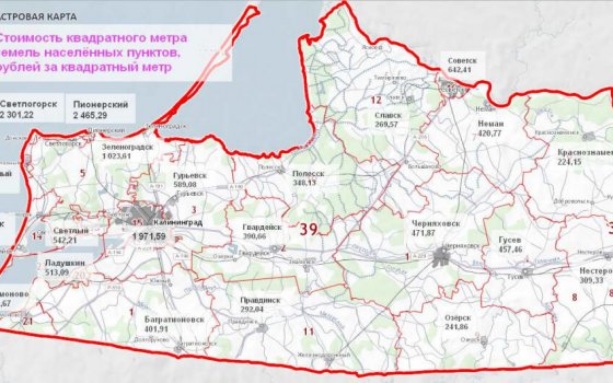 В Гусевском округе средняя стоимость земли за квадратный метр составляет 457,46  рублей