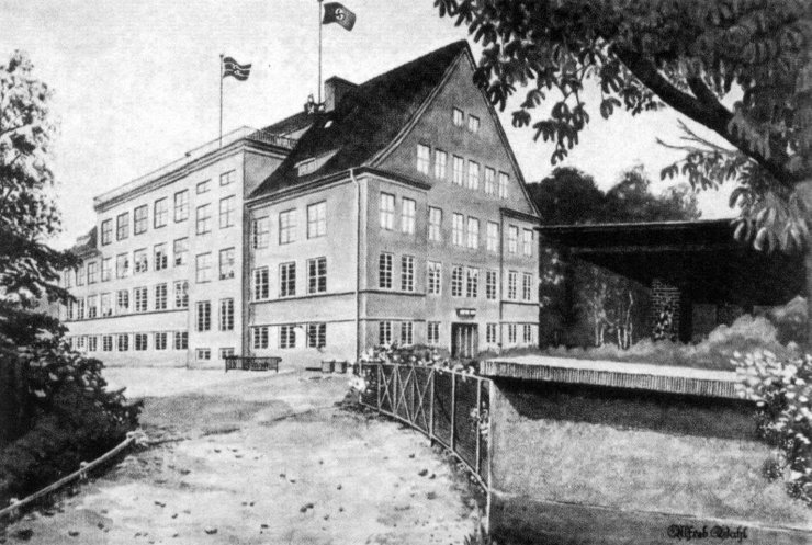 Зодайкерштрассе. Школа инженеров (школа № 1, корпус для младших классов). Фотография 1938 года