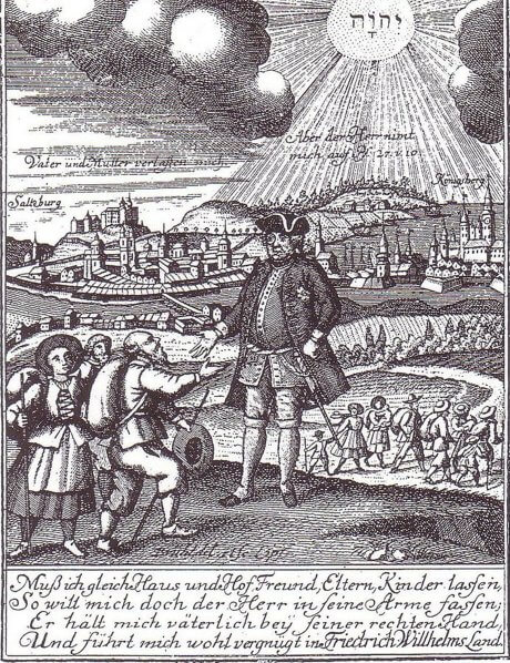 Литография из старинной книги (Фридрих-Вильгельм I приветствует Зальцбургских переселенцев в Восточной Пруссии)