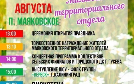 28 августа пройдёт празднование Дня посёлков Маяковского территориального отдела