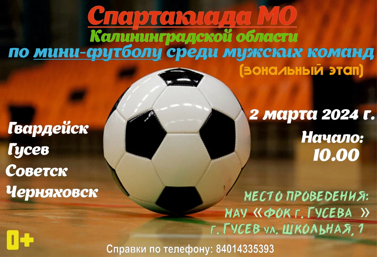 2 марта в Гусеве пройдет зональный этап областной спартакиады по мини-футболу
