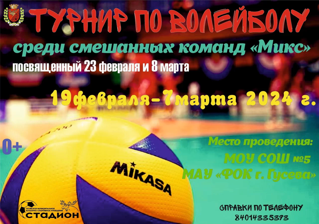 С 19 февраля по 7 марта в Гусеве пройдёт турнир по волейболу среди любительских команд «Микс»