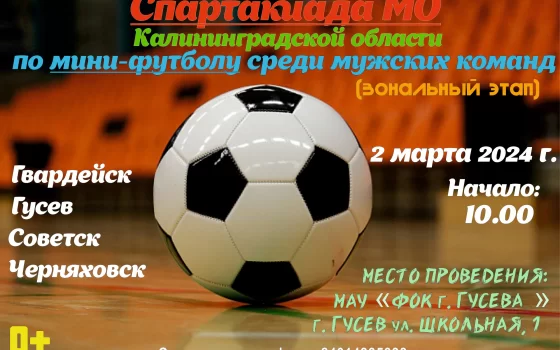 2 марта в Гусеве пройдет зональный этап областной спартакиады по мини-футболу