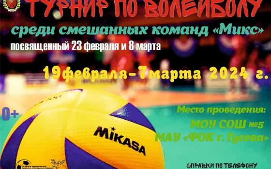 С 19 февраля по 7 марта в Гусеве пройдёт турнир по волейболу среди любительских команд «Микс»