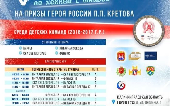24 февраля в Гусеве пройдёт турнир по хоккею на призы Героя России П. П. Кретова